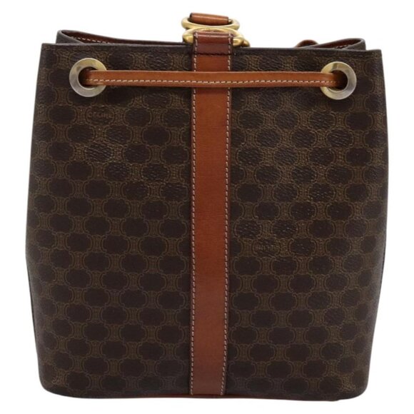 CELINE Macadam Canvas Shoulder Bag PVC Leather Brown Gold Auth EC156 - Picture 2 of 16